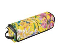 FRODOTGV Borsa da viaggio per accessori per capelli, organizer e tappetino resistente al calore con cerniera, fiori di giglio e geranio blu navy, per ferro arricciacapelli, piastra e asciugacapelli