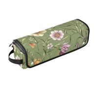 FRODOTGV Borsa da viaggio per accessori per capelli, organizer e tappetino resistente al calore con cerniera, fiori di giglio e geranio blu navy, per ferro arricciacapelli, piastra e asciugacapelli