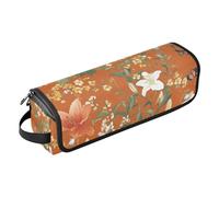 FRODOTGV Borsa da viaggio per accessori per capelli, organizer e tappetino resistente al calore con cerniera, fiori di giglio e geranio blu navy, per ferro arricciacapelli, piastra e asciugacapelli