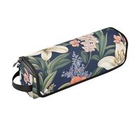 FRODOTGV Borsa da viaggio per accessori per capelli, organizer e tappetino resistente al calore con cerniera, fiori di giglio e geranio blu navy, per ferro arricciacapelli, piastra e asciugacapelli