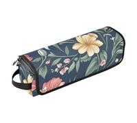 FRODOTGV Borsa da viaggio per accessori per capelli, organizer e tappetino resistente al calore con cerniera, fiori di giglio e geranio blu navy, per ferro arricciacapelli, piastra e asciugacapelli
