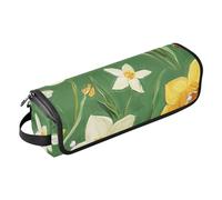 FRODOTGV Borsa da viaggio per attrezzi da donna, a doppio strato, organizer portatile per ferri da stiro, piastre, arricciacapelli, fiori primaverili, narcisi, fiori, farfalle, api, verde
