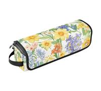 FRODOTGV Borsa da viaggio per attrezzi da donna, a doppio strato, organizer portatile per ferri da stiro, piastre, arricciacapelli, fiori estivi, narciso, delphinium, girasole, bianco