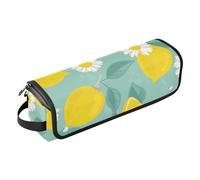 FRODOTGV Borsa da viaggio per strumenti per capelli con fiori e foglie di camomilla, limoni, con tappetino rimovibile resistente al calore, borsa da viaggio per strumenti per capelli, grande custodia