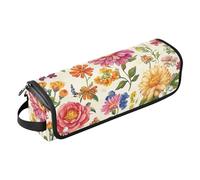 FRODOTGV Borsa da viaggio per strumenti per capelli, motivo floreale, peonie, fiori di ciliegio, farfalle, api, bordeaux, con cuscinetto resistente al calore, custodia da viaggio a doppio strato per