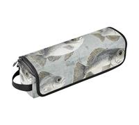 FRODOTGV Borsa da viaggio per utensili da donna di grande capacità, con cuscinetto resistente al calore, organizer per ferri da stiro, piastre e pesci a tamburo dei cartoni animati, colore bianco, 06