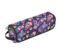FRODOTGV Borsa da viaggio portatile da donna con tappetino resistente al calore con cerniera a doppio strato per ferri da stiro, piastre, treno a vapore divertente, bronzo, Moda gatto impronta, 1 Size