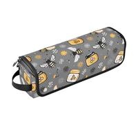 FRODOTGV Borsa da viaggio portatile per attrezzi da viaggio, con tappetino rimovibile resistente al calore, barattolo di miele con scarabocchiare floreale, api, fiori, grigio giallo, per piastre,