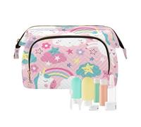 FRODOTGV Borsa dei cosmetici, senza soluzione di continuità unicorno rosa modello illustrazione, grandi borse cosmetiche, borsa portatile del cambiamento trucco della borsa, seamless, rosa, unicorni,