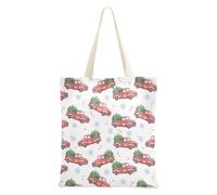 FRODOTGV Borsa di tela di canapa bianca rossa con camion di Natale con tasche borsa leggera di tutti i giorni per la ragazza, Albero Di Natale Bianco Rosso Camion, Taglia unica