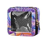 FRODOTGV Borsa di trucco della radura del cuoio delle strisce rosse per i sacchetti cosmetici della chiusura lampo dei contenitori cosmetici delle ragazze, Campo di lavanda, 1 Size