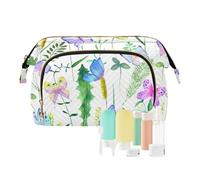 FRODOTGV Borsa di trucco, fiori della pianta della farfalla del cottage estivo dell'acquerello dell'acquarello, borse cosmetiche di viaggio, borse cosmetiche impermeabili per, Fiore della pianta della