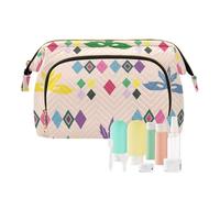 FRODOTGV Borsa per cosmetici, motivo natalizio multicolore a rombi, per carnevale e martedì grasso, borsa cosmetica da viaggio, trucco portatile, Carnevale Mardi Gras Festive Multicolore Rhomb