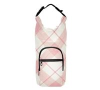 FRODOTGV Borsa per il trasporto della bottiglia d'acqua leggera con motivo a quadri di bufalo rosa e bianco, supporto isolato, per escursionismo, adatta a bottiglie da 60/61/81/1134 ml