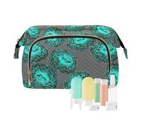 FRODOTGV Borsa per il trucco da viaggio borse per il trucco impermeabile blu turchese smeraldo aperto bocciolo garofano viaggio cosmetico borsa portamonete, Blu Turchese Smeraldo Aperto Bud, 1 Size
