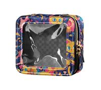 FRODOTGV Borsa per il trucco trasparente impermeabile con corda a righe blu navy e acquerello oceano per ragazze borse da toilette organizer per smalti, Moda gatto impronta, 1 Size