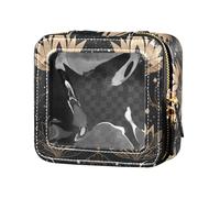 FRODOTGV Borsa per il trucco trasparente impermeabile con corda a righe blu navy e acquerello oceano per ragazze borse da toilette organizer per smalti, Lussuosi fiori d'oro, 1 Size