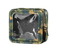 FRODOTGV Borsa per il trucco trasparente impermeabile con corda a righe blu navy e acquerello oceano per ragazze borse da toilette organizer per smalti, Ardesia Safari con motivo mimetico militare, 1