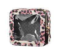 FRODOTGV Borsa per il trucco trasparente impermeabile con corda a righe blu navy e acquerello oceano per ragazze borse da toilette organizer per smalti, Motivo leopardato Rosa Nero, Taglia unica