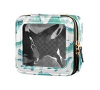 FRODOTGV Borsa per il trucco trasparente impermeabile con motivo di piume nere dorate con cerniera sacchetti per la cura della pelle organizer per cosmetici portatili per ragazze donne, Coccodrillo a