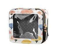 FRODOTGV Borsa per trucco trasparente con texture glitterata rossa per ragazze e donne organizer per cosmetici per la cura della pelle, Fan giapponesi svegli disegnati a mano, Taglia unica