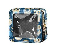 FRODOTGV Borsa per trucco trasparente con texture glitterata rossa per ragazze e donne organizer per cosmetici per la cura della pelle, Gufo Blu, 1 Size