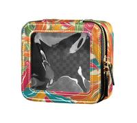 FRODOTGV Borsa per trucco trasparente con texture glitterata rossa per ragazze e donne organizer per cosmetici per la cura della pelle, Modello senza giunte di peperoncino piccante, 1 Size