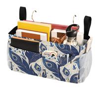 FRODOTGV Borsa portaoggetti con piume di pavone con grandi tasche e portabottiglie per telecomandi, dormitorio universitario, campeggio, sponde per lettino per bambini