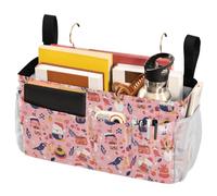 FRODOTGV Borsa portaoggetti da appendere al comodino con personaggi dei cartoni animati e elementi natalizi, con grandi tasche e portabottiglie per cuccetta, letti d'ospedale, dormitorio universitario