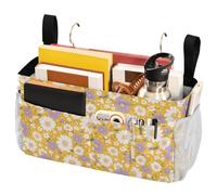 FRODOTGV Borsa portaoggetti da comodino a pois e fiori di camomilla, da appendere, con grandi tasche e portabottiglie, per casa, università, dormitorio, letto a castello/letto d'ospedale, sponde del