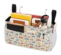 FRODOTGV Borsa portaoggetti da comodino con camion e moto, con grandi tasche e portabottiglie, organizer da appendere per dormitorio universitario, sponde del letto d'ospedale, campeggio