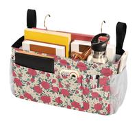 FRODOTGV Borsa portaoggetti da comodino con cinghie fisse e porta bottiglia d'acqua, organizer per dormitorio universitario, letto d'ospedale, sponde per letto per bambini, motivo floreale con rose