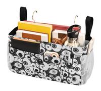 FRODOTGV Borsa portaoggetti da comodino, con cinghie fisse e porta bottiglia d'acqua, per riviste, tablet, telefono, cioccolato, colore: bianco e nero