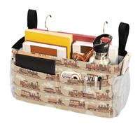 FRODOTGV Borsa portaoggetti da comodino con cinghie fisse e portabottiglie da appendere, organizer per occhiali, libri, telefoni cellulari, chiavi, divertente treno a vapore, bronzo