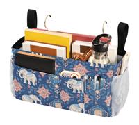 FRODOTGV Borsa portaoggetti da comodino con elefanti colorati decorati con mandala organizer con cinghie fisse e porta bottiglia d'acqua per cuccetta, letti d'ospedale, dormitorio universitario