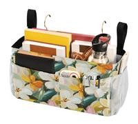 FRODOTGV Borsa portaoggetti da comodino, con fiori e foglie, con grandi tasche e portabottiglie per casa, università, dormitorio, letto a castello/ospedale, sponde per lettini e culle