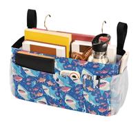 FRODOTGV Borsa portaoggetti da comodino con grandi tasche e portabottiglie da appendere, organizer per letti a castello e ospedale, sponde per dormitori, sponde letto Ocean Shark Masco