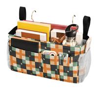 FRODOTGV Borsa portaoggetti da comodino con grandi tasche e portabottiglie da appendere per accessori per letto a castello, dormitorio, motivo scozzese di bufalo verde nero