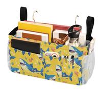 FRODOTGV Borsa portaoggetti da comodino con grandi tasche e portabottiglie organizer per bottiglie d'acqua, riviste, telefono, occhiali, divertente, senza cuciture, squalo zafferano