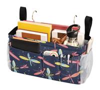 FRODOTGV Borsa portaoggetti da comodino con grandi tasche e portabottiglie, organizer per casa, università, dormitorio, letto a castello/letto d'ospedale, sponde letto per culla, motivo libellula
