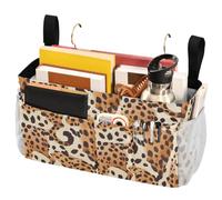 FRODOTGV Borsa portaoggetti da comodino con grandi tasche e portabottiglie, tasca per libri, telefoni cellulari, chiavi, bottiglia d'acqua, forme astratte, leopardo, pelle di ghepardo