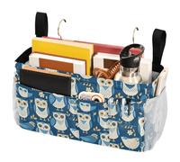 FRODOTGV Borsa portaoggetti da comodino con gufo blu con cinghie fisse e porta bottiglia d'acqua da appendere, organizer per cuccetta, letti d'ospedale, dormitorio universitario, sponde per lettini