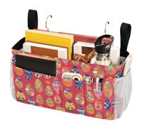FRODOTGV Borsa portaoggetti da comodino con motivo uova di Pasqua, organizer con grandi tasche e portabottiglie per casa, università, dormitorio, letto a castello/letto d'ospedale, sponde del letto