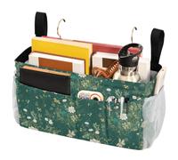 FRODOTGV Borsa portaoggetti da comodino elegante ricamata, con api, farfalle, fiori, organizer da appendere, con cinghie fisse e porta bottiglia d'acqua, per dormitorio universitario, sponde letto