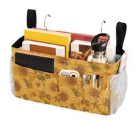 FRODOTGV Borsa portaoggetti da comodino in pelle di mucca con motivo girasole marrone con grandi tasche e portabottiglie da appendere, organizer per dormitorio universitario, letto d'ospedale, sponde
