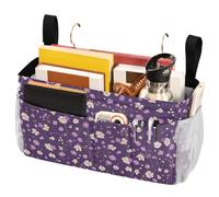 FRODOTGV Borsa portaoggetti da comodino, senza cuciture, motivo margherita viola, organizer da appendere con grandi tasche e portabottiglie per riporre libri, telefoni, chiavi, occhiali, riviste