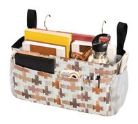 FRODOTGV Borsa portaoggetti marrone a pied de poule con grandi tasche e portabottiglie, organizer da appendere per casa, università, dormitorio, letto a castello, letto d'ospedale, culla, sponde per