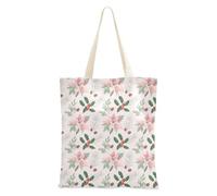 FRODOTGV Borsa tote in tela riutilizzabile con motivo scozzese marrone marrone nero bianco per ragazza insegnante borsa regalo con tasche, Natale Rosa Chiaro Poinsettia Agrifoglio Pigna, Taglia unica