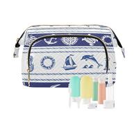 FRODOTGV Borse cosmetiche, bordi nautici simboli del mare blu e bianco, borsa da toilette da viaggio, portafoglio portamonete donna cerniera, Borders Simboli Nautici Mare Blu E Bianco, 1 Size
