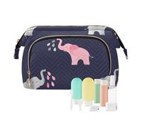 FRODOTGV Borse cosmetiche, carino acquerello elefanti blu rosa grigio, grande borsa per il trucco, borsa portatile cambiamento borsa trucco viaggio, Carino Acquerello Elefanti Blu Rosa Grigio, 1 Size